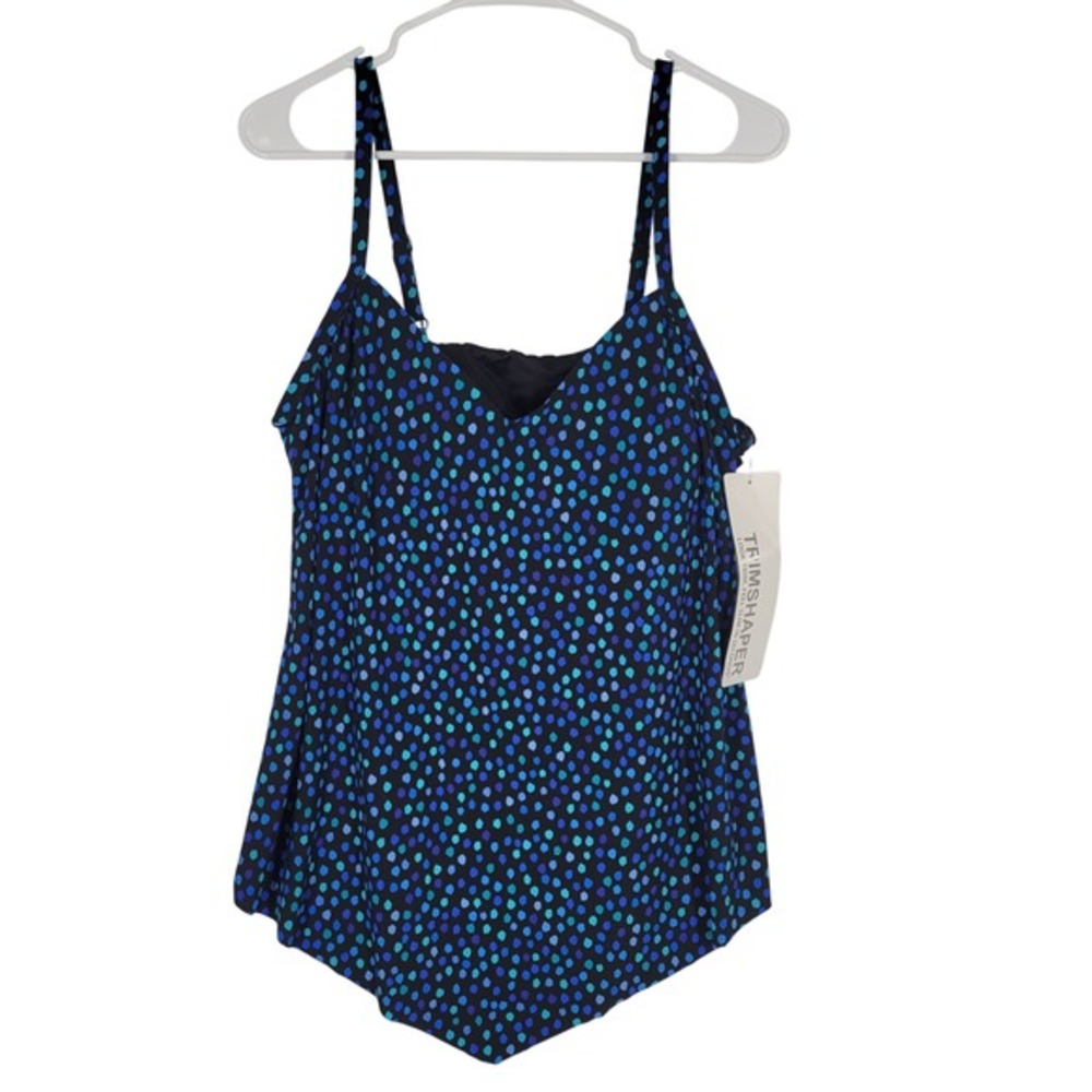 TRIMSHAPER Blue Multi Dot Tankini Swim Top Women's Size 12‎ NEW